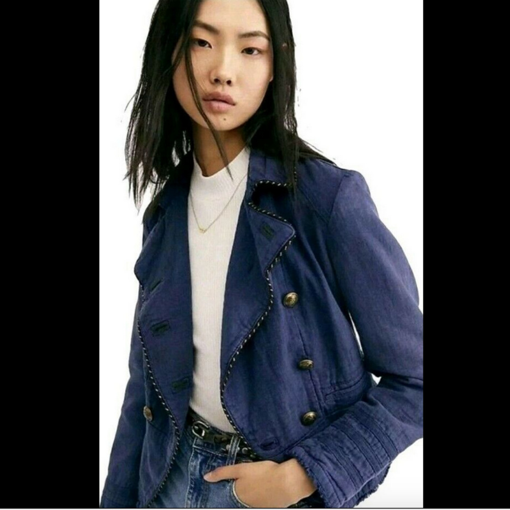 Free People Cadet Coat Military Blazer Jacket Blue